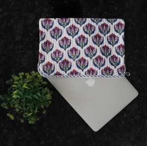 Indian Handmade Block Print <b>Laptop</b> Sleeve Case Pure Cotton Floral Printed Quilted Vintage Style <b>Laptop</b> <b>Cover</b> with Zipper Closure - Product Image 2