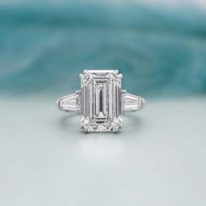 IGI Certified Emerald Cut <b>Diamond</b> <b>Ring</b> with Tapered Baguette Side Stones - Product Image 1