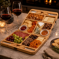Ensemble de planches à charcuterie en bambou extra large avec poignées latérales, plateau à fromage multi-compartiments avec couteau