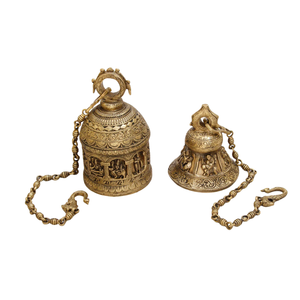 Cloche murale vintage en laiton massif pour jardin extérieur, avec chaîne de suspension, lot de 2 cloches pour aménagement paysager et terrasses - Product Image 1