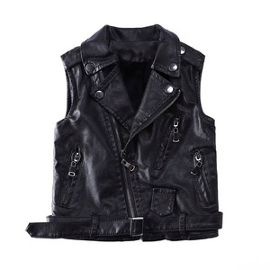 Factory Made Custom Real Full Grain Leather Vest Spring Autumn New Tops <b>Children</b> Soft Leather Jacket Kids Vest - Product Image 5