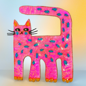 Lindo Parche de Lentejuelas con Diseño de Gato Rosa para Ropa y Accesorios - Product Image 1