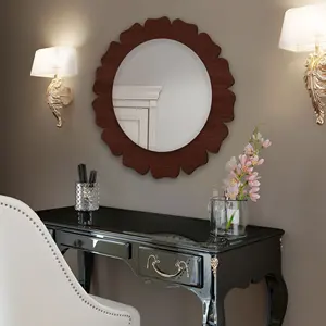 Hermoso diseño floral en forma de flor, espejo de pared de madera, venta directa de fábrica del fabricante al por mayor - Product Image 2