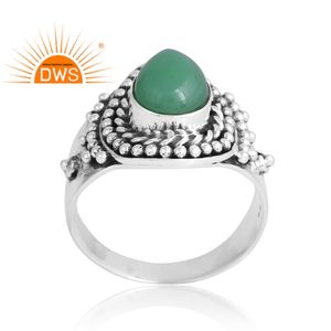 Nouvelle tendance en argent Sterling naturel vert calcédoine pierre précieuse bague bijoux personnalisés pour les femmes cadeau pour elle - Product Image 1