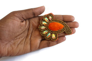 ผ้าปักลายเพสลีย์ประดับคริสตัลรูปหัวใจสีส้มโบราณ งานปักมือด้วยลูกปัด ดีไซน์แบบชาติพันธุ์ สำหรับงานเทศกาล ปี 2026 - Product Image 3