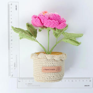 Crochet Cross-border Snow Peony Bonsai Hand-woven Styling Artificial Flower Pot Plant Home Office <b>Desk</b> Decoration - Product Image 4