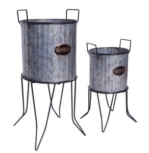 Hot Sale Galvanized Metallic Gray <b>Plant</b> Stand with Corrugated Design and Metal <b>Frame</b> Set of 2 - Product Image 6