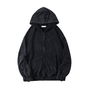 Black Blank Heavyweight Vintage Acid Wash Hoodie Hombres 100% Chaqueta con capucha de algodón con bolsillo Tie Dye Hoodies - Product Image 4