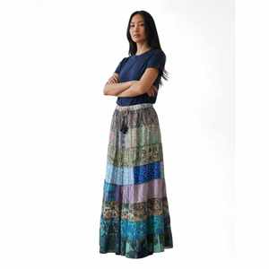 Jupe en mousseline de soie colorée à taille élastique, douce et respirante, coupe droite, style crayon, avec cordon de serrage, taille XS, élégante et décontractée - Product Image 3