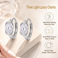 Boucles d'oreilles créoles ovales en moissanite, argent sterling S925, plaqué or 18 carats et platine, sertissage clos, couleur D, VVS, certifiées GRA, unisexe