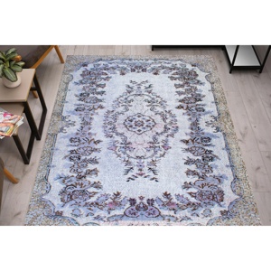 Tapis bleu à motifs médaillons : style ethnique persan, tapis épais de salon, tapis doux non tissé - Product Image 1