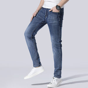 Pantalones vaqueros ajustados cónicos para hombre, pantalones vaqueros de algodón azules personalizados de fábrica OEM, ropa informal, Vaqueros cómodos - Product Image 3