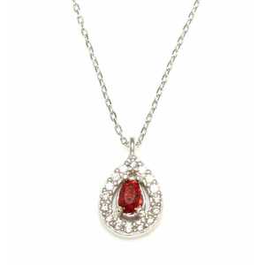 925 Sterling Silver White Gold Drop <b>Pendant</b> with <b>Emerald</b> Cut Rubellite Stone Rhodium Plated and Water Drop Shape - Product Image 1