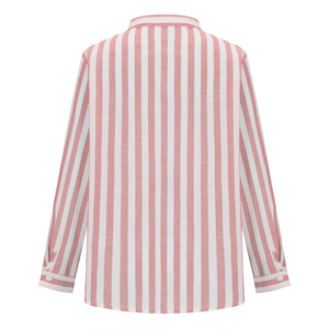 100% Lilen, camisa informal de manga larga para mujer, botón de cuello vuelto, OEM diseño personalizado, ajuste Regular, contraste de Color, botón a rayas frontal - Product Image 6