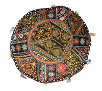 Sarung Ottoman Vintage Buatan Tangan India Kualitas Terbaik Desain Patchwork Bohemian Ritsleting Tersembunyi Tenun 100% Bantal Dekoratif