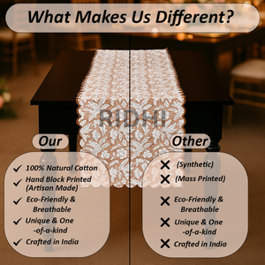 Camino de Mesa de Algodón Estampado a Mano con Diseño Floral Marrón Roble de Alta Calidad, Bordado Festivo, Reutilizable para Cocina - Product Image 5