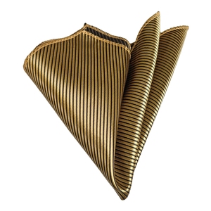 Gold and Black Horizontal Striped Satin Jacquard Woven Pocket Square - Product Image 2