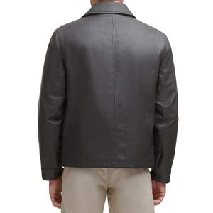 Veste à capuche à col montant Vintage en cuir véritable noir pour hommes classiques pour l'automne imperméable respirant avec logo avant - Product Image 5