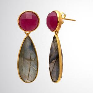 Pendiente de gota de labradorita chapada en oro de 18 quilates Pendiente de Plata de Ley 925 de 5CM para mujeres y niñas - Product Image 4