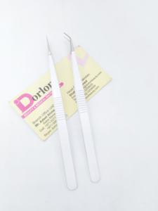 Meilleure pince à cils en acier inoxydable de haute qualité 14CM 45 degrés pince à épiler d'extension de faux cils droite mince poudre blanche - Product Image 2