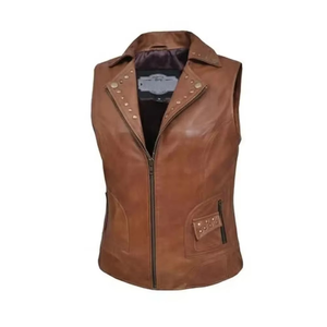 High Quality Custom Logo Sleeveless <b>Women's</b> Leather <b>Vest</b> Jacket Lightweight Oversized <b>Knitted</b> Fabric Casual Zipper <b>Vest</b> - Product Image 1