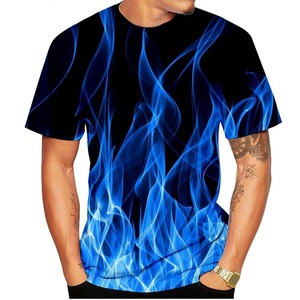 2025 hommes T-Shirt à manches courtes 100% coton confortable coupe régulière Cool feu flamme impression 3D Streetwear surdimensionné hommes confort - Product Image 3
