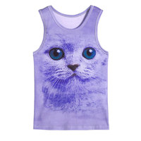 Débardeur imprimé sublimé 2025 Cat Loin en polyester sans manches pour femme, décontracté, grande taille, séchage rapide, respirant, taille personnalisée