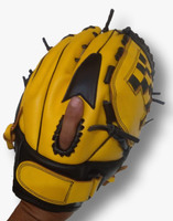 Venta caliente guantes de béisbol guantes deportivos entrenamiento partido guantes material de cuero color negro y amarillo diseño personalizado