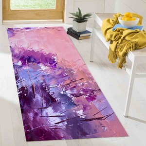 Tapis imprimé - Motif peinture rose et violet, tapis d'escalier moderne, avec poils doux - Product Image 4