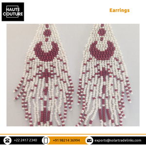 Pendientes de borlas de Luna granate media luna de 12cm de largo hechos a mano fabricante de origen indio para mujer - Product Image 6