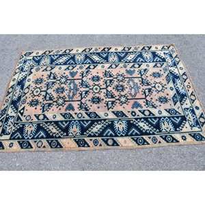 Tapis classique bleu beige 4x6,2 pieds Tapis turcs - Product Image 3
