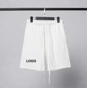 Pantalones Cortos Casuales de Verano para Hombre al por Mayor, 100% Algodón, Color Negro Oscuro, Logotipo Personalizado, Cintura Elástica Tejida, Largo hasta la Rodilla, Sólidos - Product Image 1