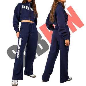 Bajo MOQ al por mayor de 2 piezas de algodón conjuntos de ropa de mujer chándal ropa de calle Loungewear Casual sudadera conjunto para mujer - Product Image 1