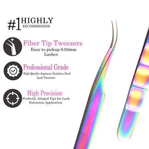 Outils de maquillage professionnels, pinces à cils en acier inoxydable, couleur arc-en-ciel, semi-courbées, nouveau design, pinces à cils - Product Image 3