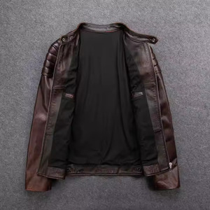 Veste en cuir véritable coupe ajustée et élégante pour hommes Veste d'hiver à col montant et fermeture à glissière design sur mesure à la mode pour hommes - Product Image 6