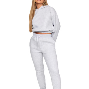 Chándal corto XXL de alta calidad para mujer, conjunto de 2 piezas, Sudadera con capucha de lana y logotipo personalizado, chándal recortado personalizable - Product Image 1