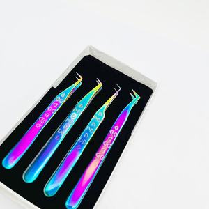 Juego de pinzas de acero inoxidable ecológicas de 4 piezas más vendidas que incluyen pinzas de extensión de pestañas de 90 grados rusas puntiagudas - Product Image 3