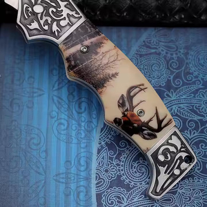 Couteau de poche pliable d'extérieur personnalisable de haute qualité, en acier Damas, imprimé, pour le camping, vente en gros OEM/ODM, fabriqué au Pakistan - Product Image 5