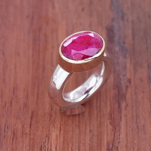 Ruby <b>Ring</b> 925 <b>Silver</b> Faceted Two Tone <b>Statement</b> Gift <b>Ring</b> - Product Image 3