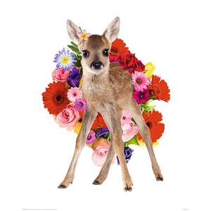 Modern Style Bambi Fawn with Flowers <b>Poster</b> Paper Wall Decor - Product Image 1