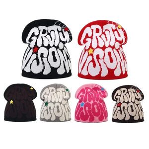 Gorros de Jacquard Y2K con letras góticas, gorros de punto de bloque de Color Hip Hop, gorro de calavera elástico jacquard, gorros transpirables para mujeres y hombres - Product Image 2