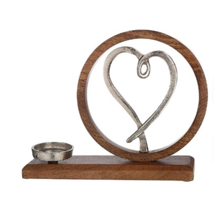 Creative Mango Wooden Base With Metal <b>Heart</b> Candle Holder Wholesale Supplier Decorative Aluminium Candle Holder For Home Decor - Product Image 1