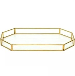 Plateau miroir rond doré pour décoration de mariage à domicile au prix de gros de l'Inde Plateau de service au design classique - Product Image 4