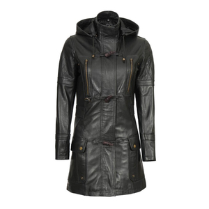 เสื้อโค้ทสไตล์เสื้อเชิ้ตหนังสีดำสำหรับผู้หญิงเสื้อโค้ทหนังแท้สำหรับ100% มีสไตล์ตามสั่ง - Product Image 6