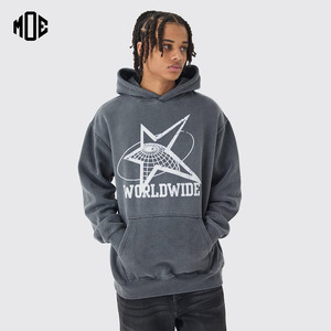 เสื้อสวมหัวผ้าฝ้าย100% มีฮู้ดสำหรับผู้ชายโอเวอร์ไซส์ล้างกรดแบบลำลองเล่นกีฬาผ้าเทอร์รี่ทำจากผ้าคอตตอนสีทึบ - Product Image 1