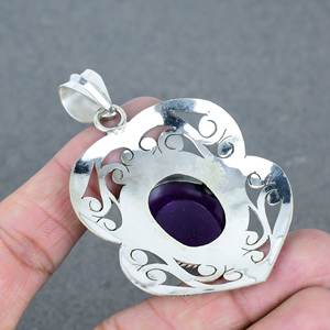 Colgante de piedras preciosas de corte ovalado de latón amatista azul hecho a mano, conector Chapado en plata 925 para ropa de fiesta, collar con colgante - Product Image 3