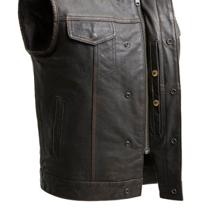 Gilet de moto en cuir pour hommes, veste en cuir décontractée avec poches, manteau sans manches pour les motocyclistes - Product Image 5