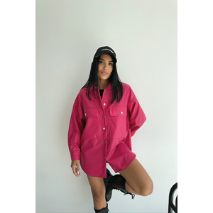 Chemise Boyfriend en Cuir Boutonnée Fuchsia pour Femme – Collection Élégante de Blouses et Chemises - Product Image 4