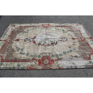 Alfombra turca Vintage Beige rojo 6x9ft área grande diseño de retazos de lana látex para pasillo dormitorio forma Rectangular habitación cabecera - Product Image 3