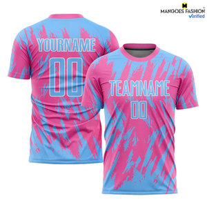 Uniforme de Fútbol Personalizado con Estampado por Transferencia Térmica en Rosa, Azul Claro y Blanco, Pantalones Cortos de Verano de Alta Calidad, Antibacterianos, 100% Poliéster - Product Image 2